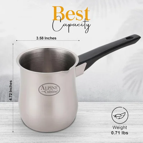 Miniatura 6 de Alpine Cuisine Calentador de café turco de 30 onzas, calentador de mantequilla, mini calentador de café griego de acero inoxidable, olla de leche