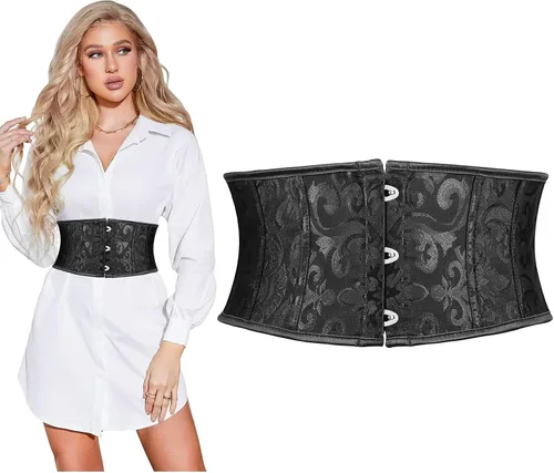 Miniatura 56 de SUOSDEY Cinturón de corsé de jacquard para mujer, corsé pirata steampunk renacentista con cordones y cordones