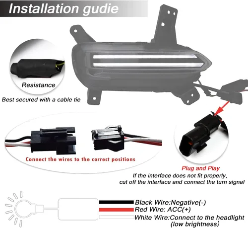Miniatura 6 de Faro antiniebla delantero LED blanco/ámbar DRL con luz de circulación diurna y función de señal de giro intermitente secuencial, compatible