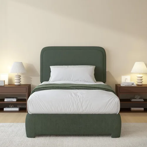 Miniatura 2 de Base de cama BarnFurin de tamaño individual, base de cama tapizada de tela con cabecero, estilo moderno, esquinas suaves y redondeadas, no hace Verde