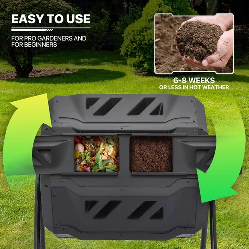 Miniatura 7 de MoNiBloom Compostador Giratorio de 43 Galones, Exterior Sin BPA Gran Cámara Doble Contenedor de Compost Giratorio Todas las Estaciones Trabajo