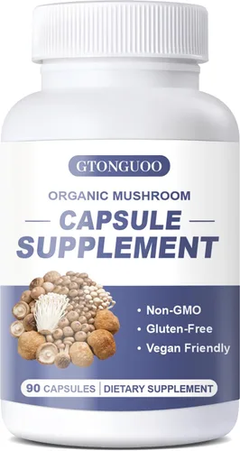 GTONGUOO Suplemento de hongos, 7 complejos para apoyo inmunológico y de bienestar, sin OMG, vegano, 90 cápsulas