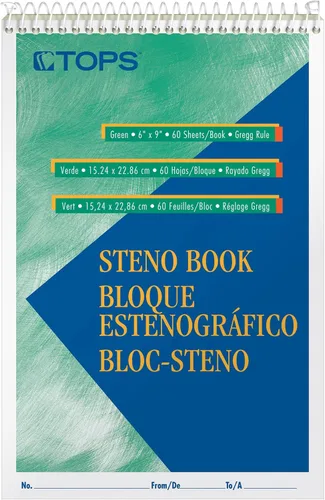 TOPS Steno Books, 6 x 9 pulgadas, regla Gregg, papel tinte verde, 60 hojas, paquete de 12 (8001)