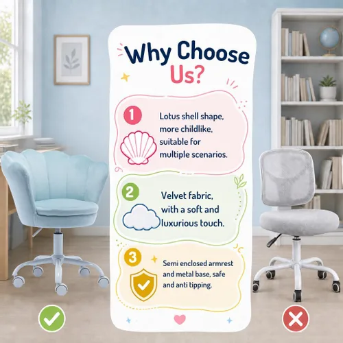 Miniatura 3 de Bonita silla de escritorio para niños, silla de trabajo ajustable de terciopelo para niños, silla giratoria de tocador, silla de computadora