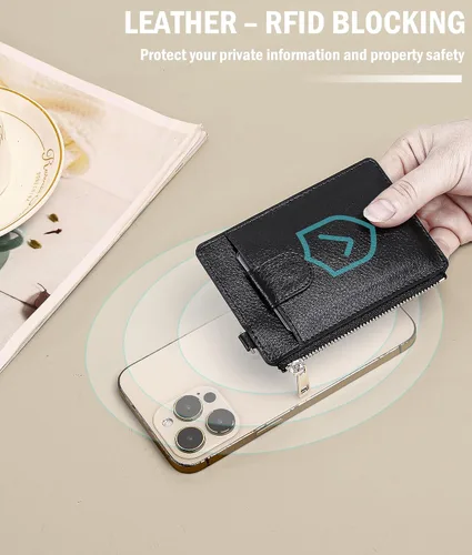 Miniatura 5 de LLi Cufite Tarjetero de cuero con bolsillo para dinero, billetera desplegable con bloqueo RFID, funda delgada para tarjetas bancarias con capacidad
