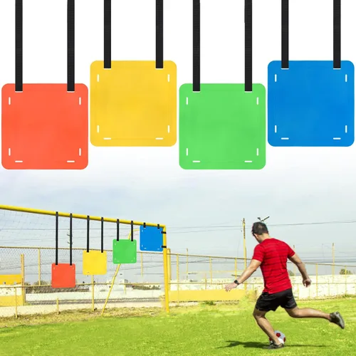 TOBWOLF Juego de 4 dianas de portería de fútbol con correas ajustables, dianas cuadradas (lados de 12 pulgadas) en rojo, verde, azul, amarillo,