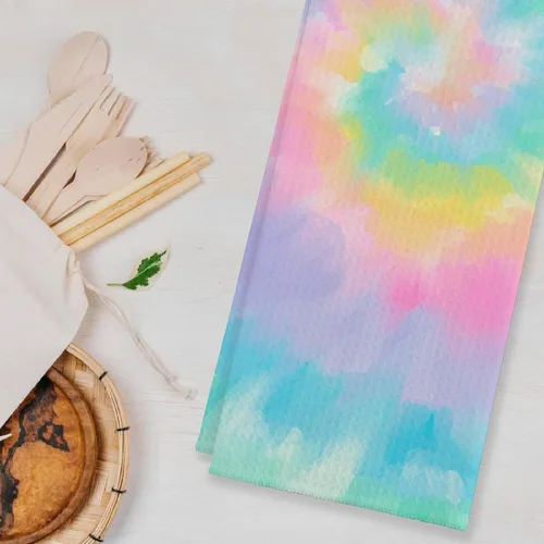 Miniatura 2 de EIONEY Toallas de cocina y paños de cocina de algodón con diseño de remolinos en espiral de teñido anudado pastel retro hippie pastel, toalla