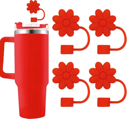 Miniatura 41 de 6 fundas de silicona para popotes Stanley Cups de 30 y 40 onzas, tapas de paja de flores a prueba de polvo, protectores reutilizables para popotes