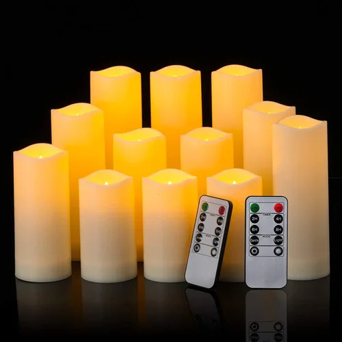 YOROXRG Paquete de 12 velas LED sin llama, funcionan con pilas, impermeables, (diámetro: 2.2 pulgadas x altura: 4 pulgadas, 5 pulgadas, 6 pulgadas,