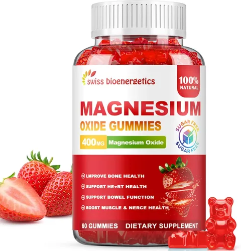 Gomitas de óxido de magnesio de 400 mg – Relajación muscular y apoyo nervioso para adultos y niños – Óxido de magnesio con stevia y extracto de