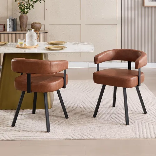 Miniatura 6 de DUOMAY Juego de 2 sillas de comedor de piel sintética, sillas de cocina curvadas con respaldo abierto con patas de metal, modernas sillas laterales