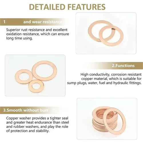 Miniatura 4 de Flat Copper Washers 400/300/280/200/150/100Pcs O Ring Copper Gaskets Flat Ring Seal Kit Assortment Car Sealing Rings with Case(100Pcs M4-M14)