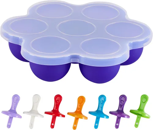 Miniatura 3 de Moldes de silicona para paletas, moldes para paletas de hielo de 7 cavidades, contenedor de almacenamiento de alimentos para bebés con tapa, Naranja