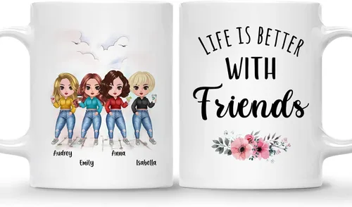 Miniatura 21 de Gossby Taza personalizada para amigas, Besties Forever, regalo personalizado para mejores amigas para mujeres con nombres de avatares, regalo 4