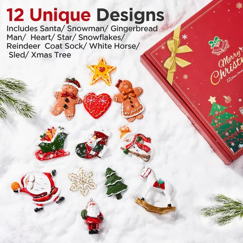 Miniatura 2 de Juego de 12 adornos grandes de Navidad, decoraciones colgantes de resina para árbol de Navidad, figuras surtidas de Papá Noel, muñeco de nieve