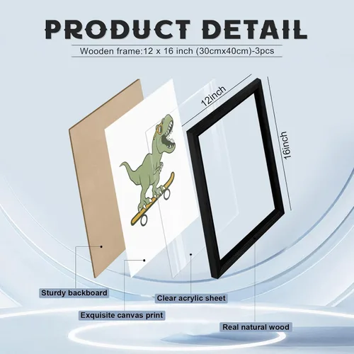 Miniatura 2 de Arte de Pared de Dinosaurios para Guardería Juego de 3 Impresiones para Habitación de Niños Decoración de Pared de Lienzo para Niños Pequeños