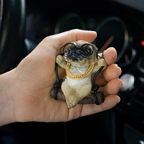 Miniatura 2 de Floruit Accesorios para colgar en el espejo del auto con diseño de pug, lindos accesorios para el espejo retrovisor que se balancea para hombres