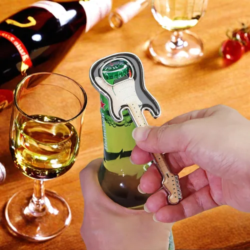 Miniatura 7 de Abridor de botellas de cerveza, 2 piezas, abridor de botellas en forma de guitarra, regalo de guitarra, accesorios de cocina para bebedores, amantes