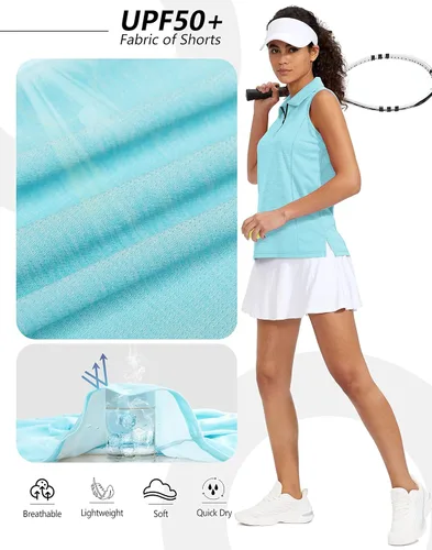 Miniatura 6 de Viodia Camiseta de golf sin mangas para mujer, con cremallera, de secado rápido, camisetas polo para mujer, ropa de golf