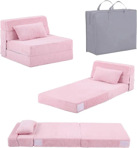 Miniatura 31 de Tiita Sofá cama plegable tamaño individual, colchón convertible con almohada, colchón de pana gruesa para el suelo, sofá cama con bolsillo lateral