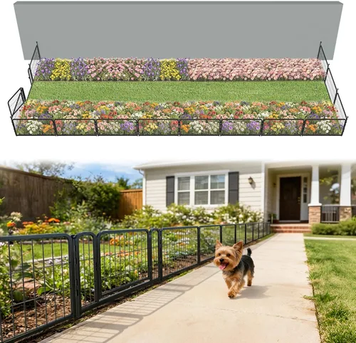 Miniatura 33 de FXW - Valla de jardín metálica y resistente para exteriores, barrera para perros y conejos, fácil instalación, negro, 24 pulgadas de alto x 29.6