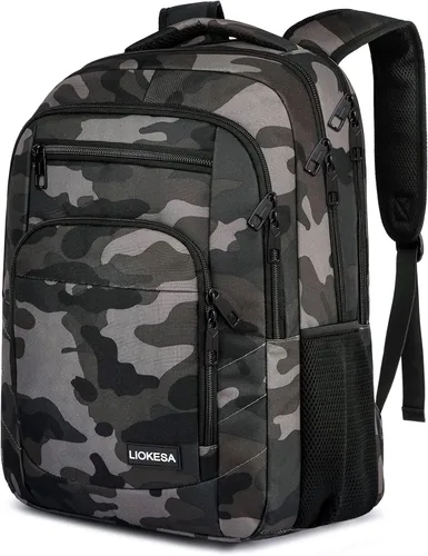 Miniatura 11 de Mochila escolar, mochila grande para adolescentes y niños, mochila delgada para laptop de negocios con puerto de carga USB, bolsa de libros de Gris