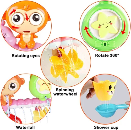 Miniatura 8 de G-WACK Juguetes de baño para niños pequeños de 1, 2 y 3 años, juguetes de agua para tina de bebé recién nacido, juguetes de agua interactivos