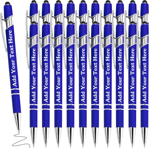 Miniatura 55 de Bolígrafos personalizados a granel grabados personalizados con punta de lápiz capacitivo, bolígrafos personalizados de tinta negra, regalos