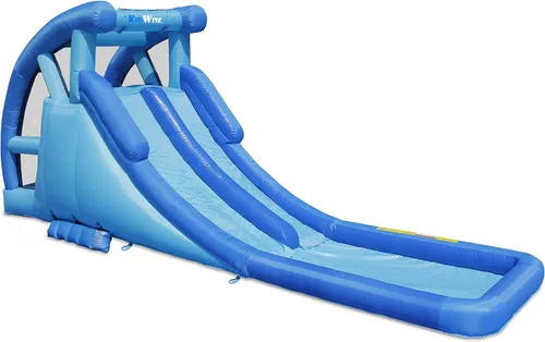 KidWise Tobogán acuático doble | Tobogán acuático inflable | Soplador, bolsa de transporte, manguera de agua y estacas incluidas | Inflado rápido |