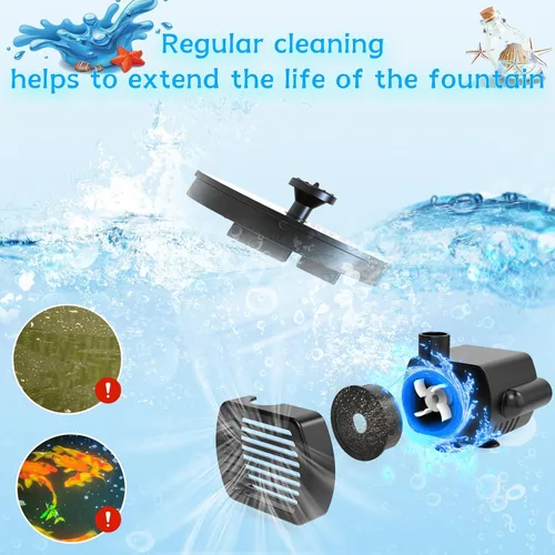 Miniatura 8 de AMZtime Fuente Solar de Agua, Fuentes Solares de Baño para Pájaros Mejoradas con 6 Boquillas, Bomba de Fuente Solar Flotante y Independiente