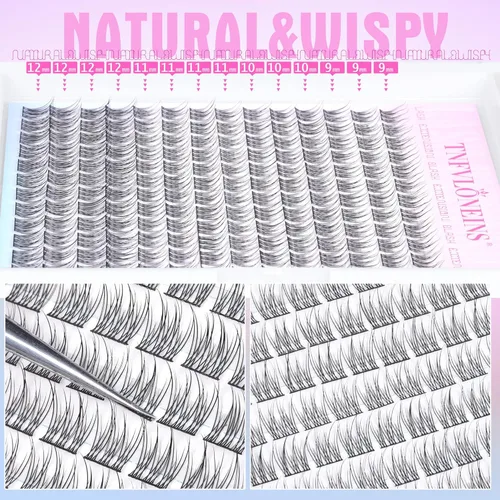 Miniatura 3 de Extensiones de pestañas naturales en racimo de pestañas finas, 168 unidades, extensiones de pestañas individuales naturales de 0.315 a 0.472