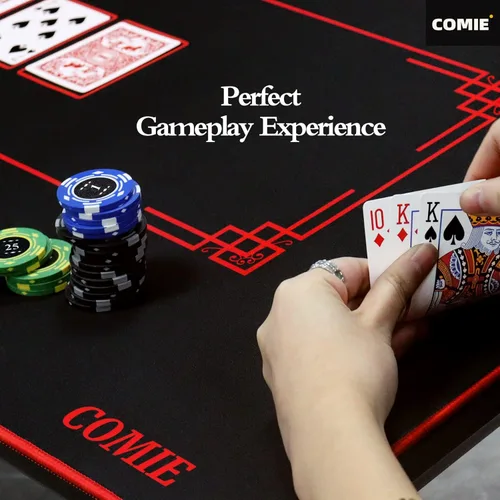 Miniatura 3 de Comie Tapete de póquer Texas Hold'em de 70 x 35 pulgadas, mesa de póquer portátil de 0.157 in de grosor con bordes dobladillos, repelente al agua