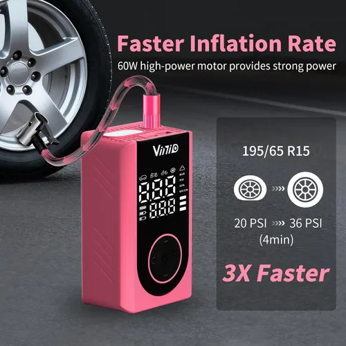 Miniatura 4 de Vinid Compresor de aire inalámbrico, inflador de neumáticos portátil de 75 W con medidor de presión digital, apagado automático, inflado rápido