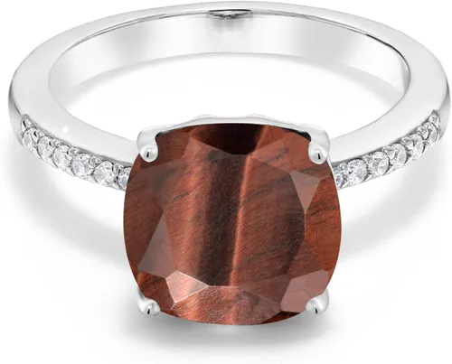 Miniatura 80 de Gem Stone King Anillo de compromiso de plata de ley 925 con piedra preciosa de corte cojín de 0.39 pulgadas Anillo de compromiso de aniversario