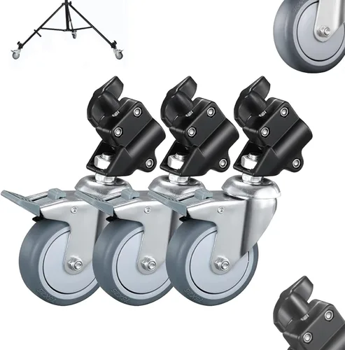 Juego de ruedas de soporte de luz profesional de 0.866 in (3 paquetes), ruedas giratorias de goma para soporte de estudio fotográfico C, juego de