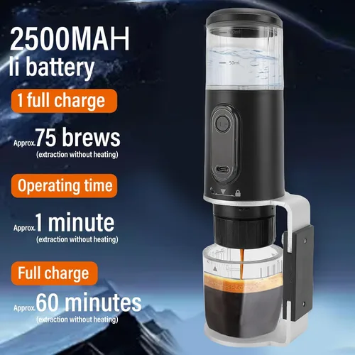 Miniatura 2 de Zunate Cafetera portátil, cafetera de viaje compatible con café molido y cápsulas para viajes, camping, senderismo, pesca, picnic y trabajo (negro)
