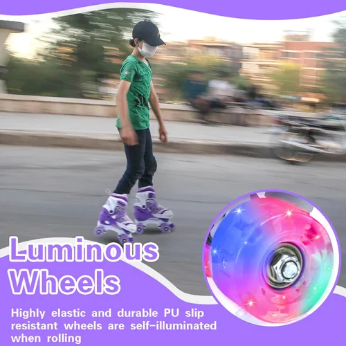 Miniatura 3 de Kids Roller Skates for Boys Girls, 4 Size Adjustable Kids Rollerskates with Light Up Wheels Roller Skates for Boys Girls Ages 5-8 8-12 2-Púrpura