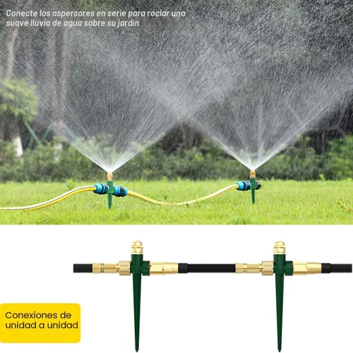 Miniatura 5 de FANHAO Paquete de 2 aspersores de metal para patio, rociador automático de agua de jardín en base de pico, sistema de riego ajustable de 360 grados
