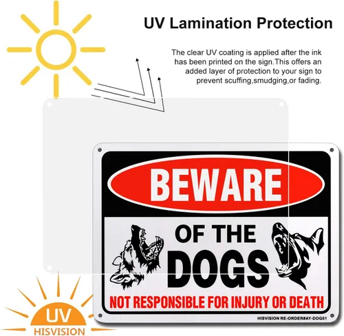 Miniatura 2 de Letrero con texto en inglés "Beware of Dog", paquete de 2 letreros de 10 x 7 pulgadas, libre de óxido, 40 aluminio, impresión UV, gráficos Rojo-2