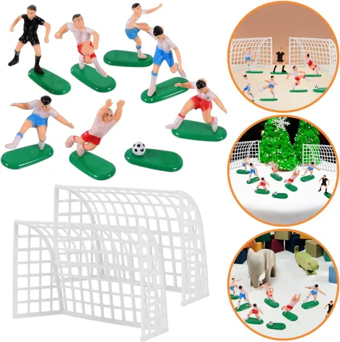 Miniatura 8 de UPKOCH Decoraciones para pastel de fútbol – 2 goles, 6 jugadores, 1 árbitro, figuras de fútbol en miniatura para cumpleaños de niños, fiesta