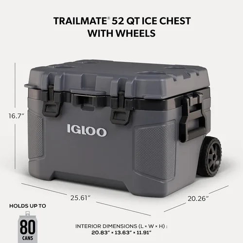 Miniatura 2 de Igloo Trailmate - Hielera con ruedas de 52 cuartos de galón, con carcasa dura aislada, color carbonita Carbonita 52Qt