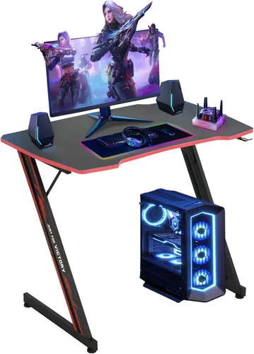 Miniatura 11 de Dkelincs Escritorio de juegos de 89 cm para PC, escritorio de oficina en casa, mesa de juegos en forma de Z. Estación de trabajo para jugadores Azul
