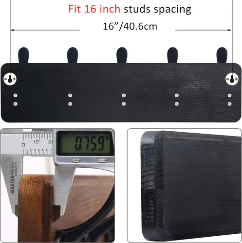 Miniatura 3 de WEBI Perchero de pared, ganchos para abrigos de pared rústicos, 16" de orificio a orificio, gancho grande para colgar en la pared, perchero