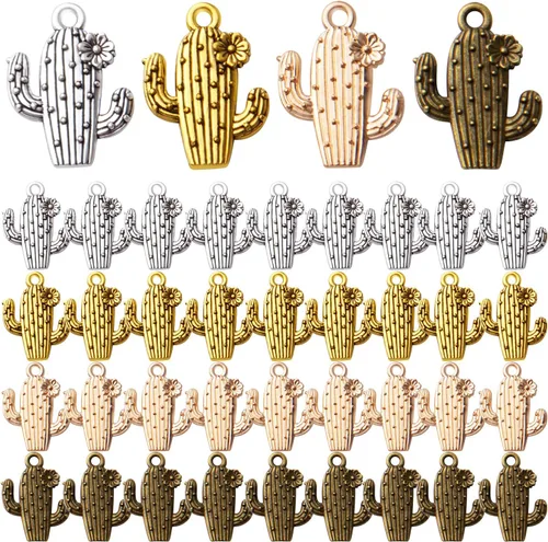 40 dijes de flores de cactus, dijes de aleación para plantas, dijes de cactus, suministros de manualidades para manualidades, aretes, collares,