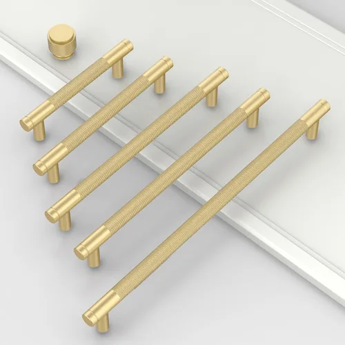 Miniatura 4 de Paquete de 10 tiradores de gabinete de cocina color oro cepillado de 5 pulgadas (128mm), manijas estriadas para cajones, accesorios para armarios
