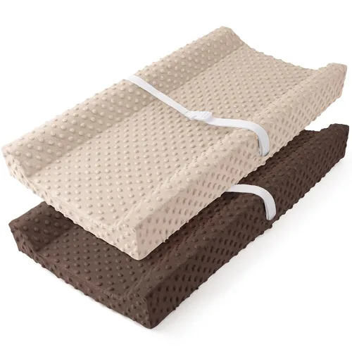 Susurration Paquete de 2 fundas para cambiador, fundas de felpa súper suaves con lunares minky de 33 x 17 x 7 pulgadas, transpirables, para Beige y