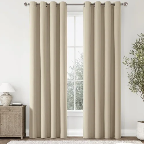 Miniatura 39 de ChrisDowa Cortinas 100% Opacas de Abedul Sólido de 45 Pulgadas de Largo, 2 Paneles para Dormitorio y Sala de Estar, Estilo Granja Oscurecedoras