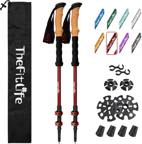 Miniatura 9 de TheFitLife Bastones de senderismo para senderismo y caminar, aluminio ligero 7075 con bloqueo de metal y agarre de corcho natural, bastones