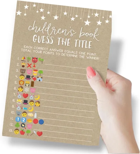 Miniatura 3 de Printed Party Juegos de baby shower para niño o niña - Juego de título de libro Guess The Children's Book, diseño rústico de granero de papel Emoji