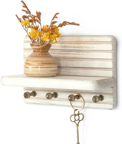 Miniatura 20 de Rebee Vision Soporte de pared de madera de acacia para decoración del hogar, mini llavero de 7 pulgadas para pared con 4 ganchos resistentes